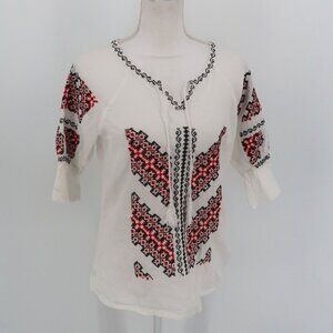 IE Nationala White Black Red Embroidered Tunic Size S/M